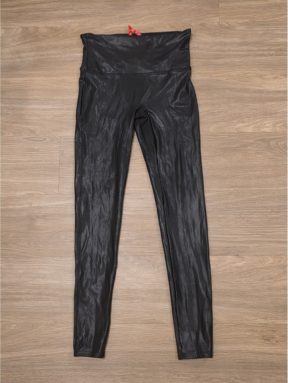 SPANX Womens Large L Black Faux Leather High Waisted Compression Leggings Pants